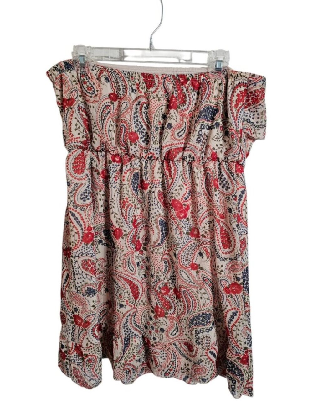 Faith 21 Women 1X Strapless Dress Cream Red Paisley Boho Archival Rare Statement - Picture 3 of 7